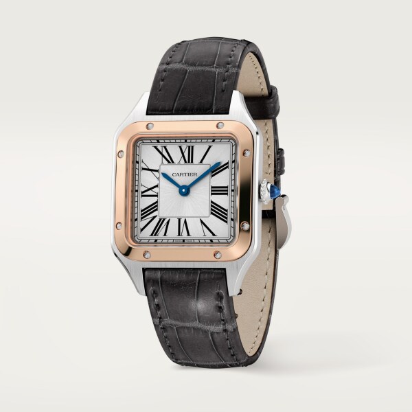 CRW2SA0012 - Santos-Dumont watch - Small model, quartz movement, rose gold,  steel, leather - Cartier